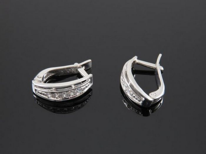 Серебряные серьги 925 пробы с фианитами - 40