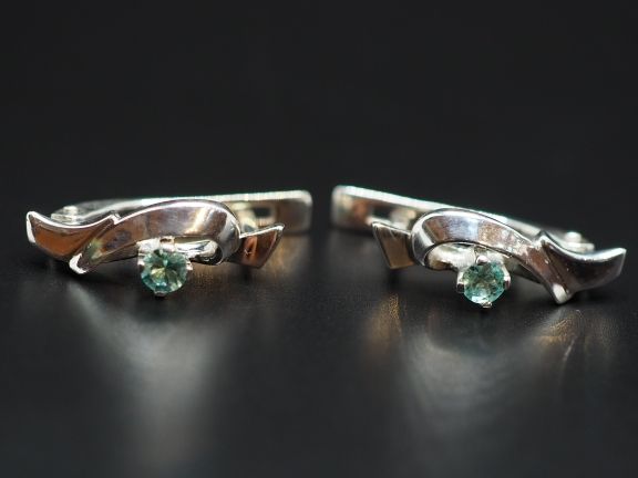 Серьги из серебра с натуральными бериллами - 77